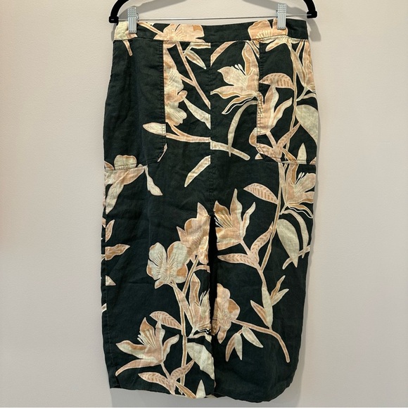 Reiss Jackson Floral Print High Rise Midi Skirt Green Tropical Resortwear Yellow - Picture 2 of 16